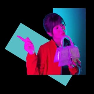 Fashion model holding a small handbag under vibrant neon lighting, showcasing modern apparel and accessories styling.
