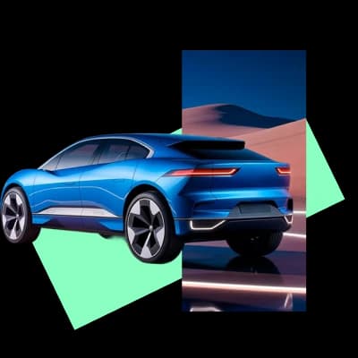 Futuristic electric car illustration representing AI-powered solutions, innovation, and intelligent technology.