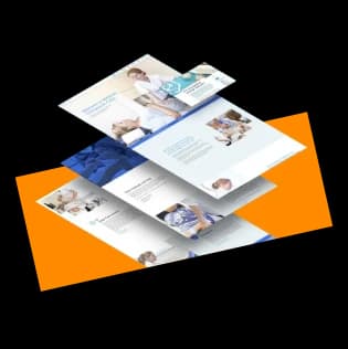 Layout of healthcare and wellness brochure pages featuring medical professionals, patients, and informational content.